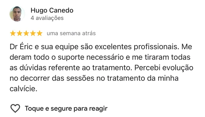Avaliação 1 de paciente no Google
