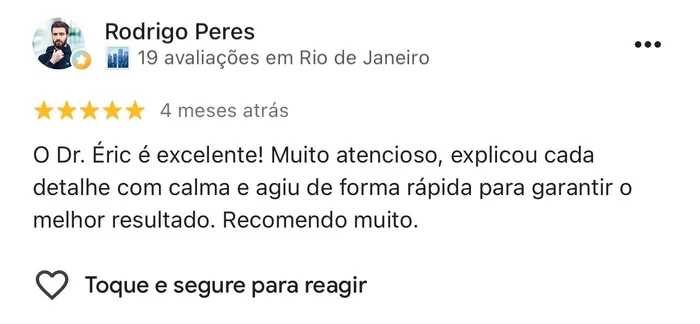 Avaliação 10 de paciente no Google