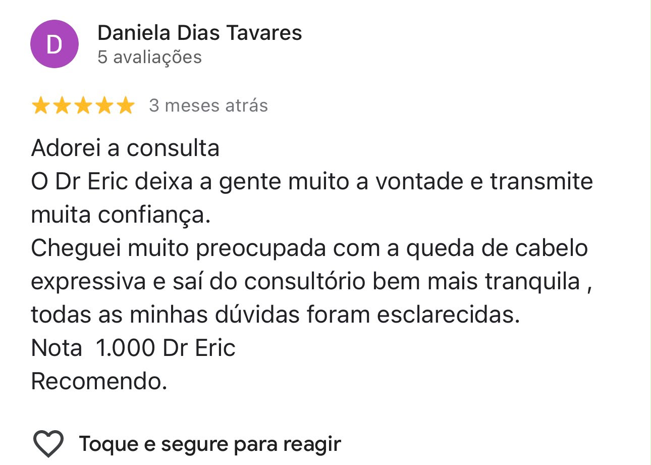 Avaliação 3 de paciente no Google