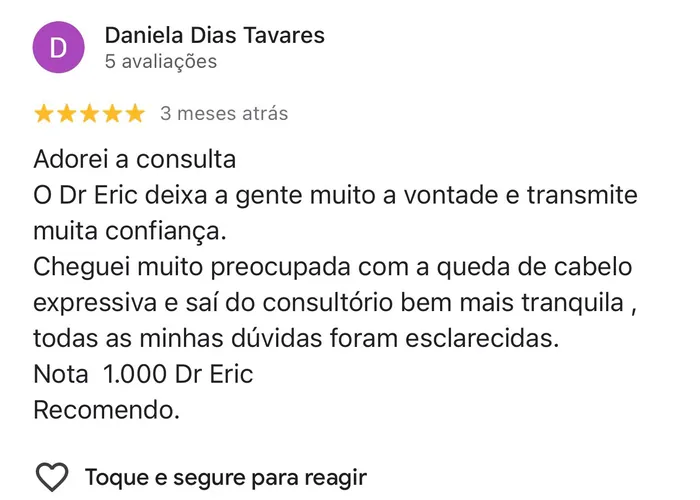 Avaliação 3 de paciente no Google