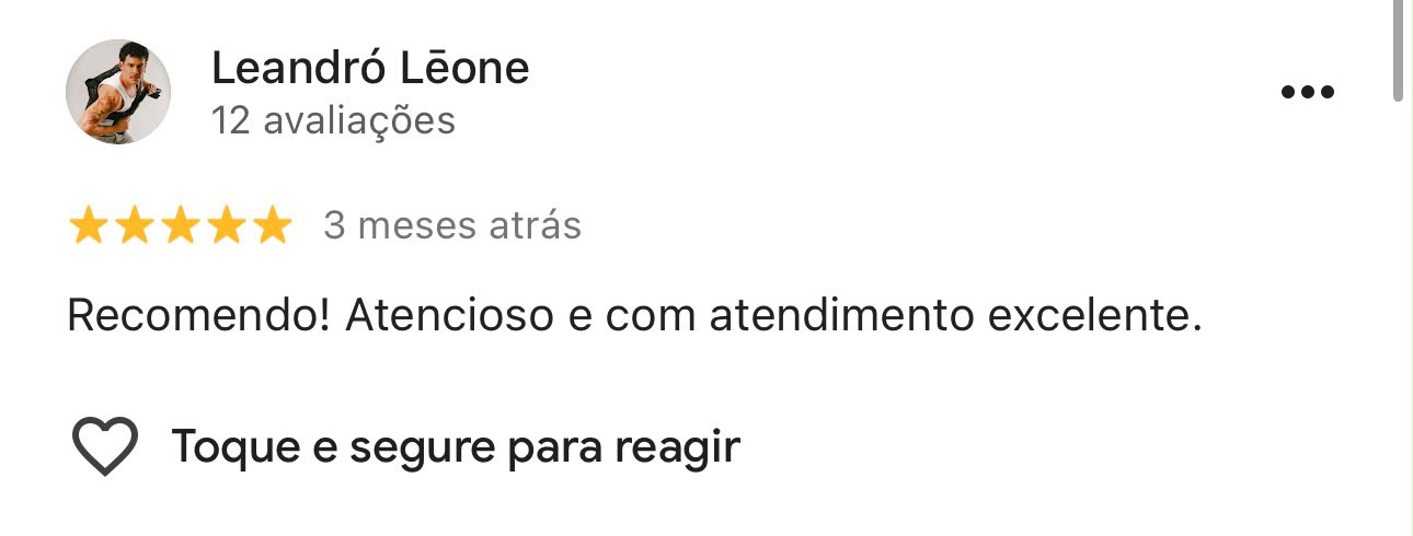 Avaliação 5 de paciente no Google