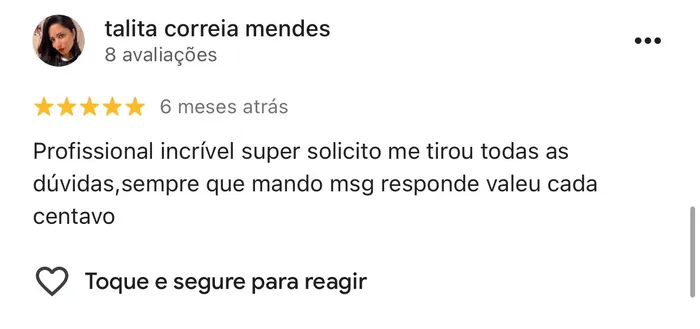 Avaliação 7 de paciente no Google
