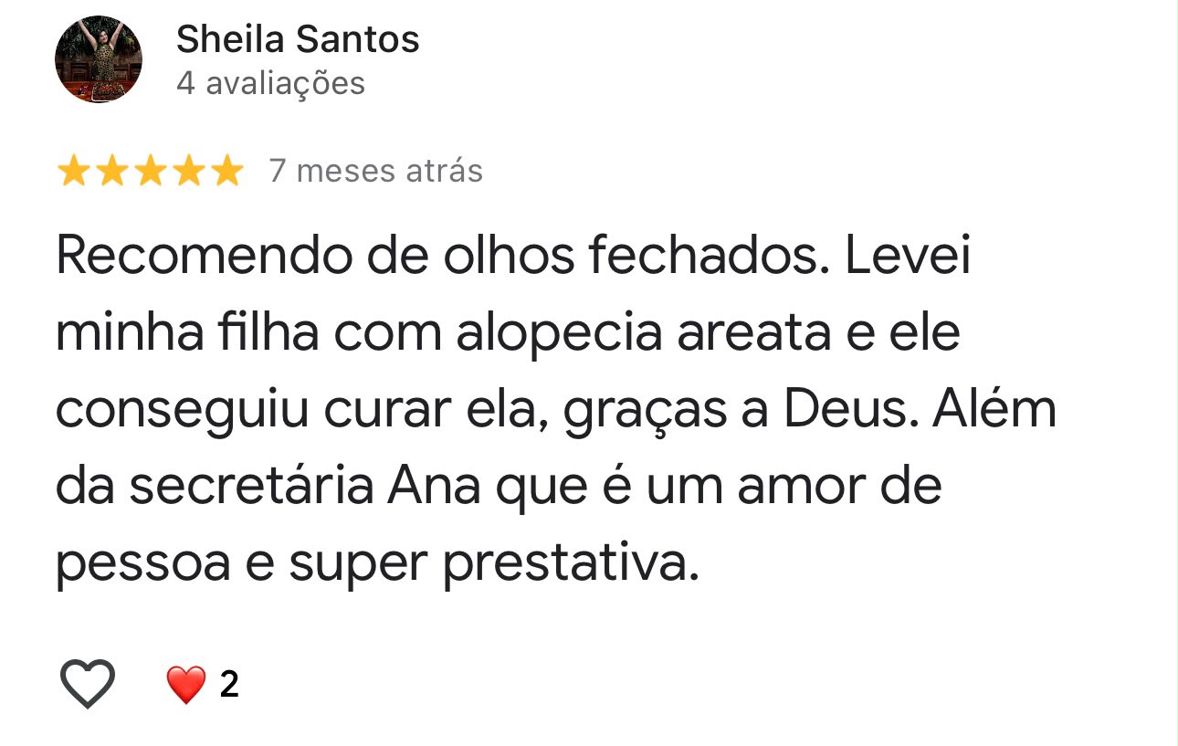 Avaliação 8 de paciente no Google