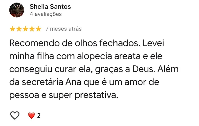 Avaliação 8 de paciente no Google